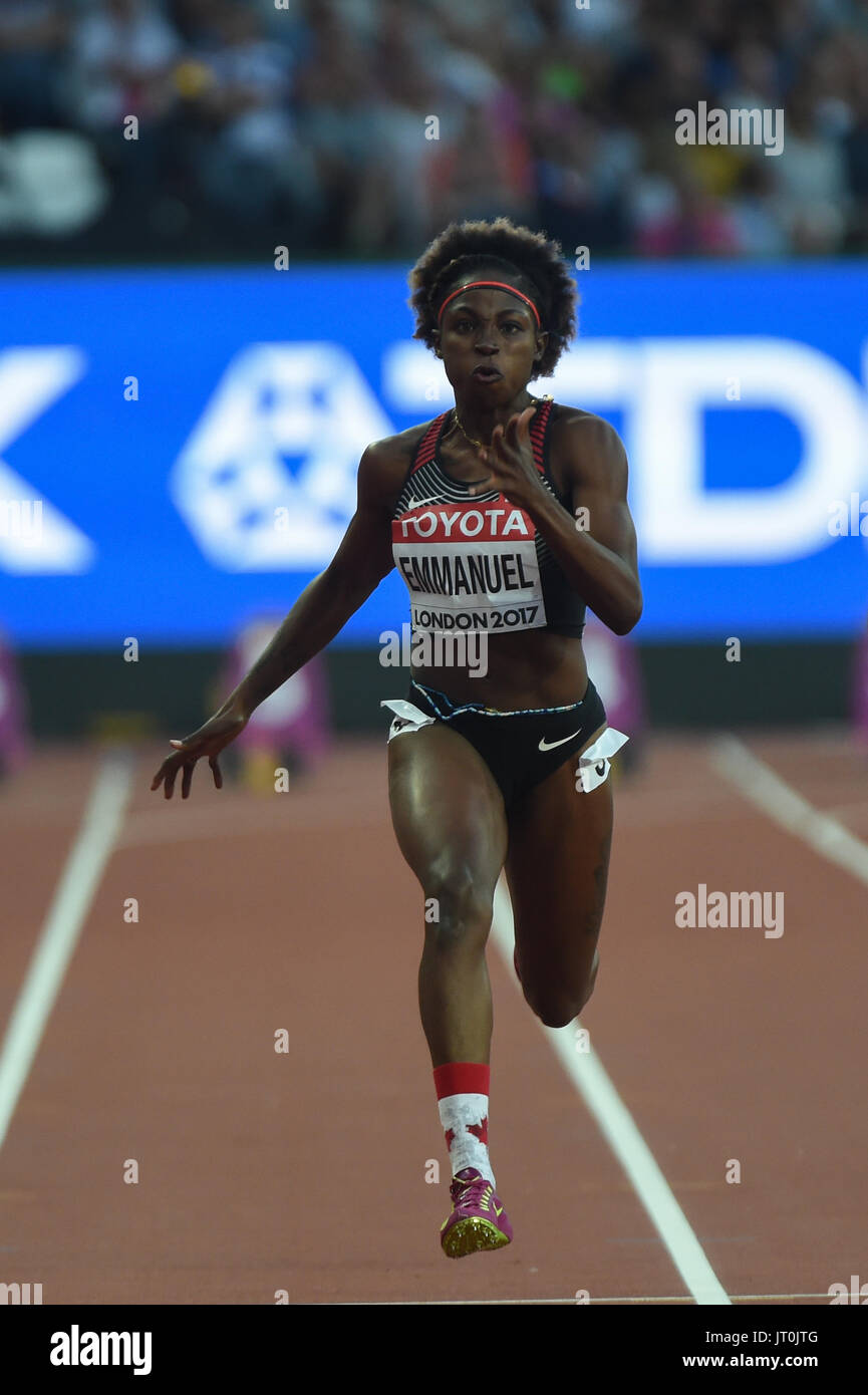 London, UK. 6th Aug, 2017. Crystal EMMANUEL, Canada, during 100 meter semifinal in London on August 6, 2017 at the 2017 IAAF World Championships athletics. Credit: Ulrik Pedersen/Alamy Live News Stock Photo