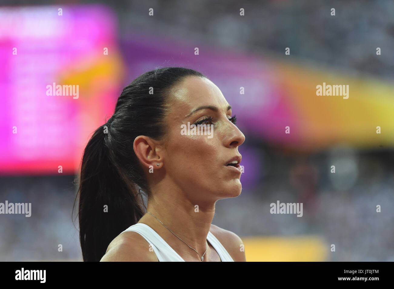 London, UK. 6th Aug, 2017. Ivet LALOVA-COLLIO, Bulgaria, after 100 meter semi final in London on August 6, 2017 at the 2017 IAAF World Championships athletics. Credit: Ulrik Pedersen/Alamy Live News Stock Photo