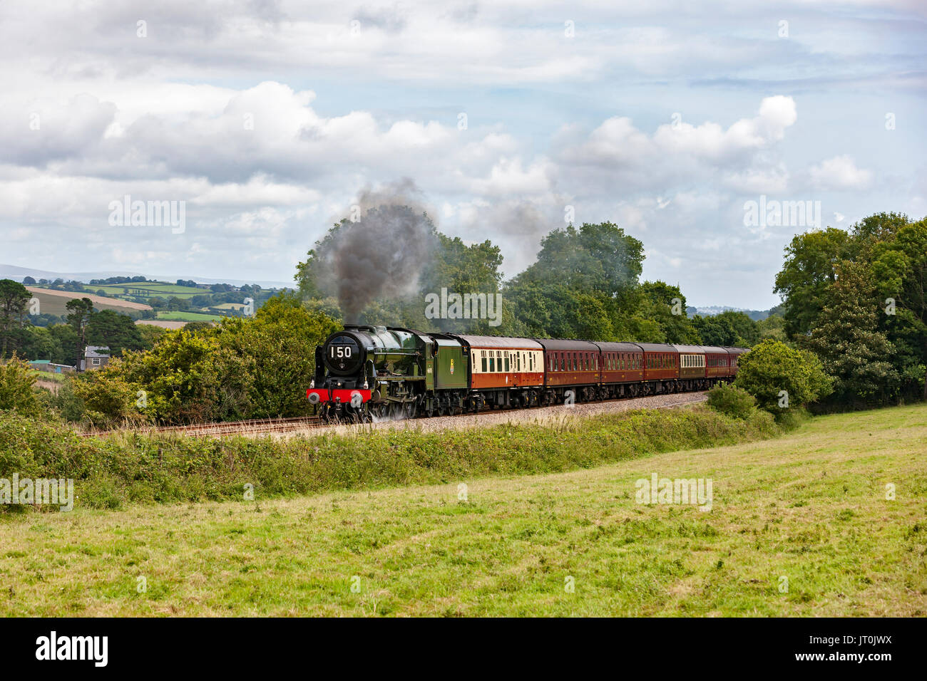Cornwall, UK. 6th Aug, 2017. The Royal Duchy Steaming Up St Germans Bank. Royal Scot Class 46100 On a bright sunny day in the Cornish Countryside. Steam Tour from Bristol To Par on a day excursion. Credit: Barry Bateman/Alamy Live News Stock Photo