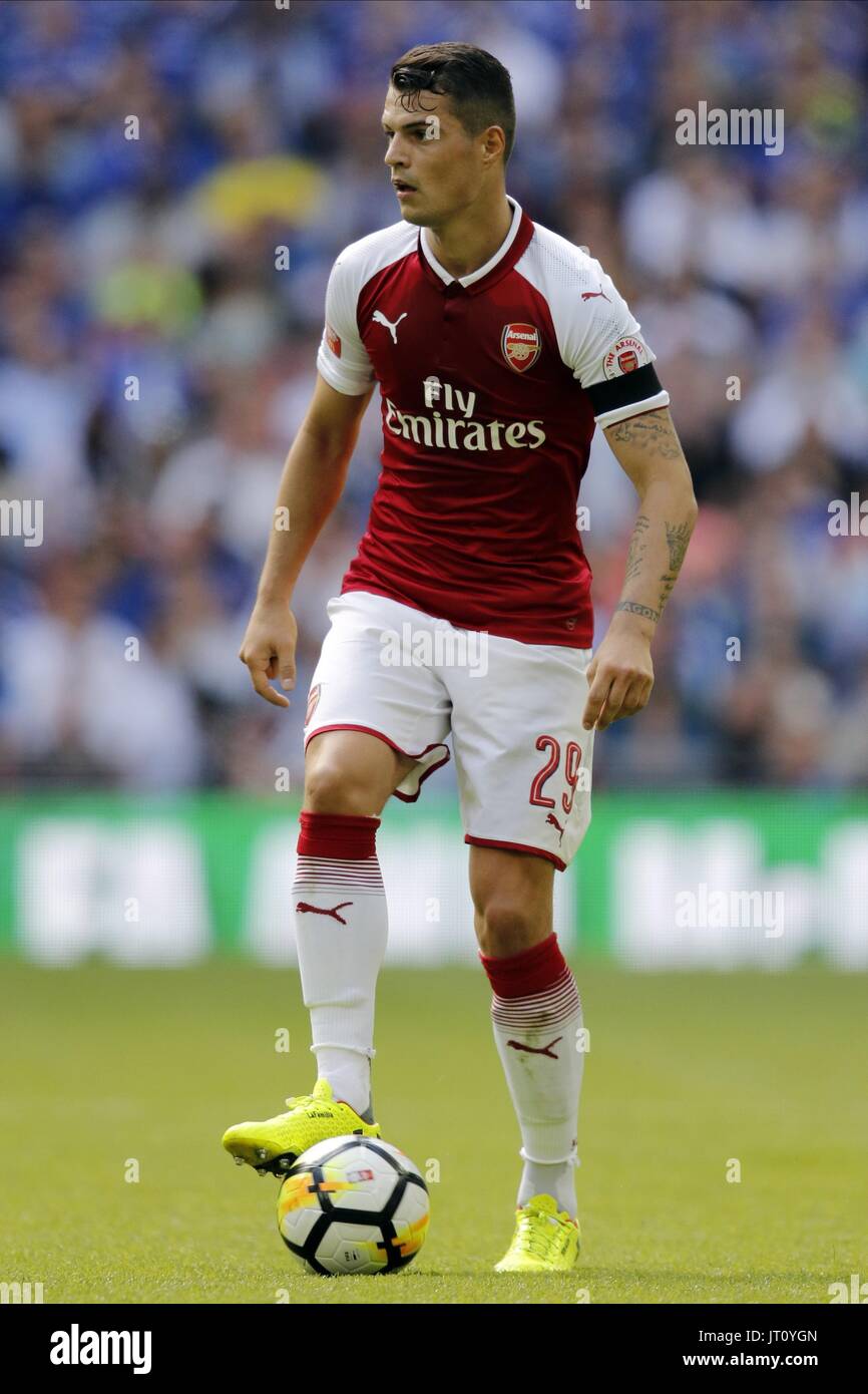 Granit Xhaka Arsenal Fc Fa Community Shield 2017, Arsenal V Chelsea Wembley Stam, London, England 06 August 2017 Gba1609 Warning! This Photograph May Only Be Used For Newspaper And/Or Magazine Editorial Purposes. May Not Be Used For Publications Involving 1 Player, 1 Club Or 1 Competition Without Written Authorisation From Football Data Co Ltd. For Any Queries, Please Contact Football Data Co Ltd On  44 (0) 207 864 9121 Credit: Allstar Picture Library/Alamy Live News Stock Photo