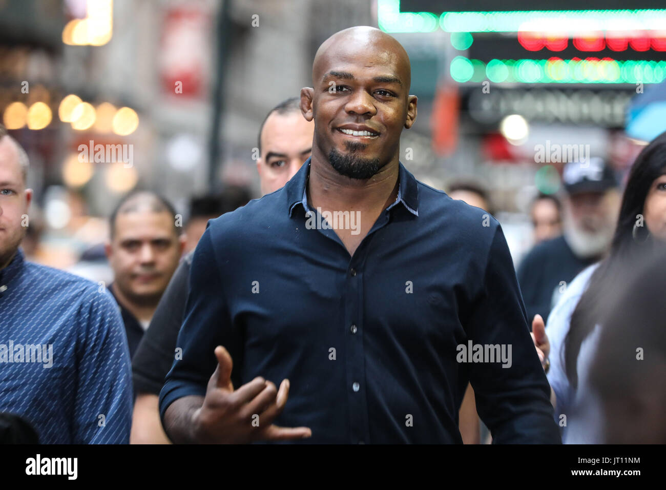New York, USA. 07th Aug, 2017. Jonathan Dwight Jones, better known as Jon 'Bones' Jones, is an American mixed martial arts fighter, UFC heavyweight champion is seen in the Times Square region in New York this Monday Thursday, 07. (Photo: William Volcov/Brazil Photo Press) Stock Photo