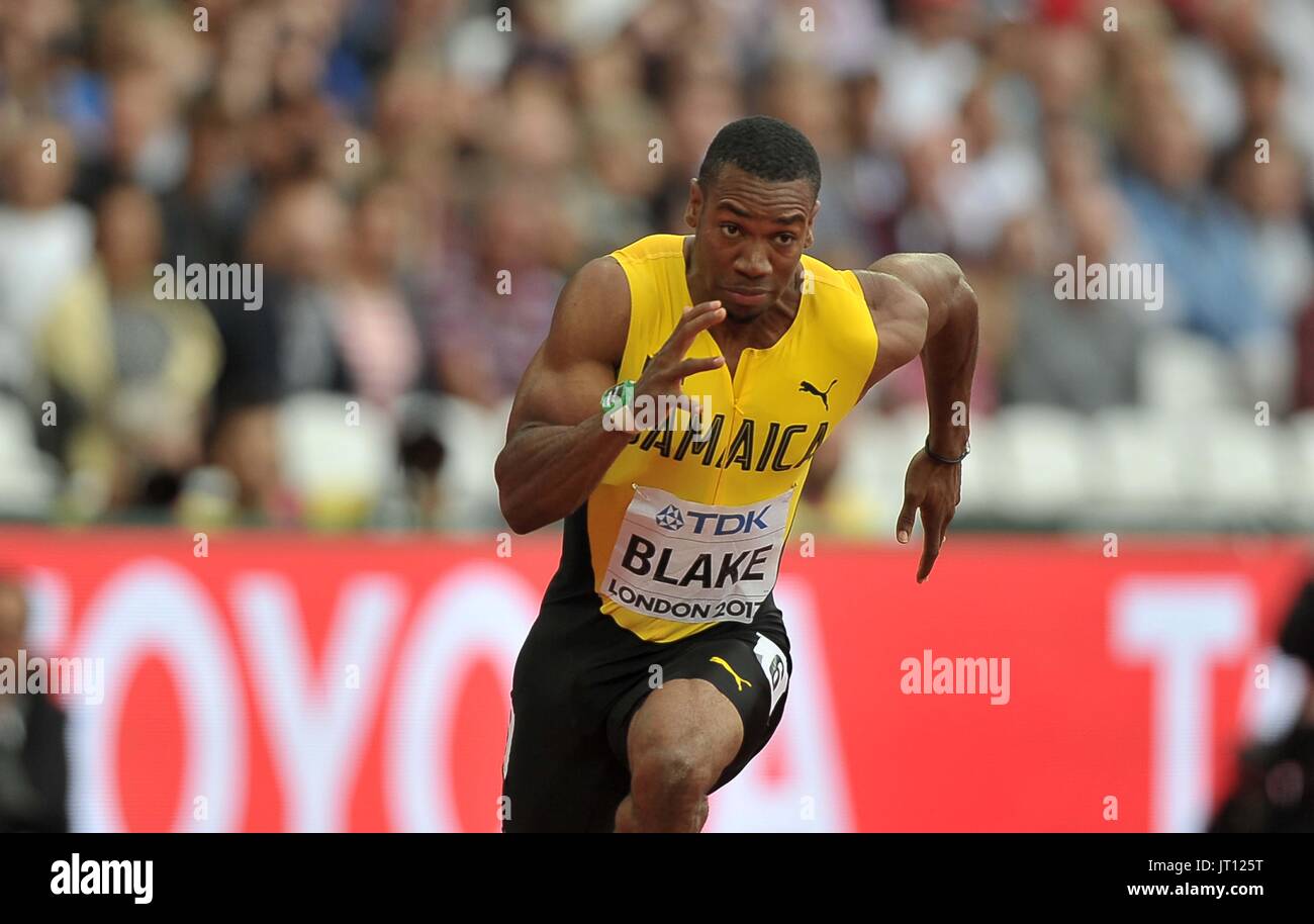 London, UK. 7th Aug, 2017. Yohan Blake (JAM) in the mens 200m heats. IAAF world athletics championships. London Olympic stadium. Queen Elizabeth Olympic park. Stratford. London. UK. 07/08/2017. Credit: Sport In Pictures/Alamy Live News Stock Photo