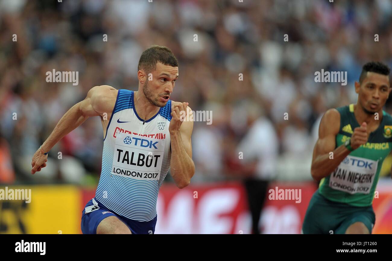 London, UK. 7th Aug, 2017. Daniel TALBOT (GBR) in the mens 200m heats. IAAF world athletics championships. London Olympic stadium. Queen Elizabeth Olympic park. Stratford. London. UK. 07/08/2017. Credit: Sport In Pictures/Alamy Live News Stock Photo