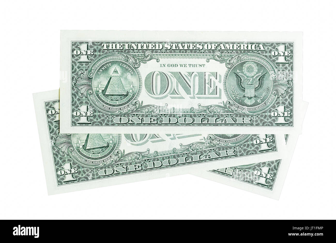 Composition from one dollar bills isolated on white. Stock Photo