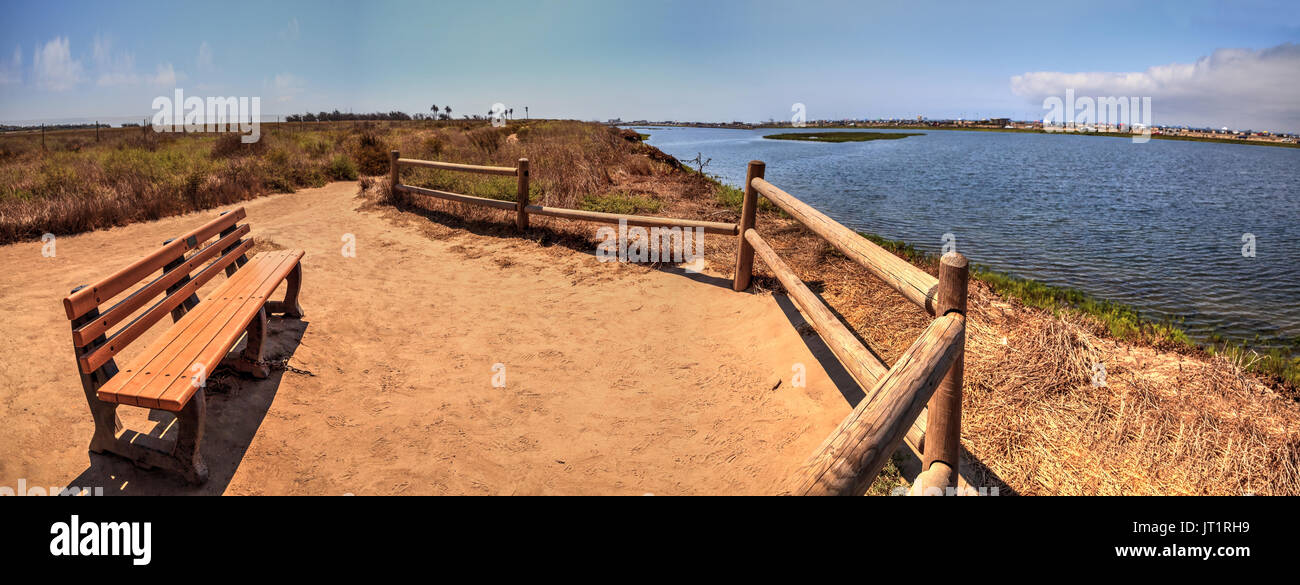 Bench overlooking the peaceful and tranquil marsh of Bolsa Chica