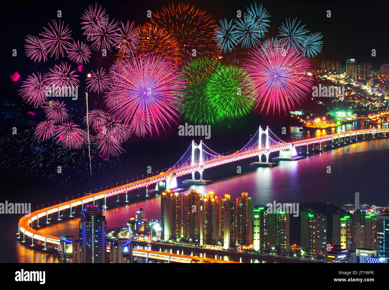 Firework festival at GwangAn Bridge in Busan,South Korea Stock Photo ...