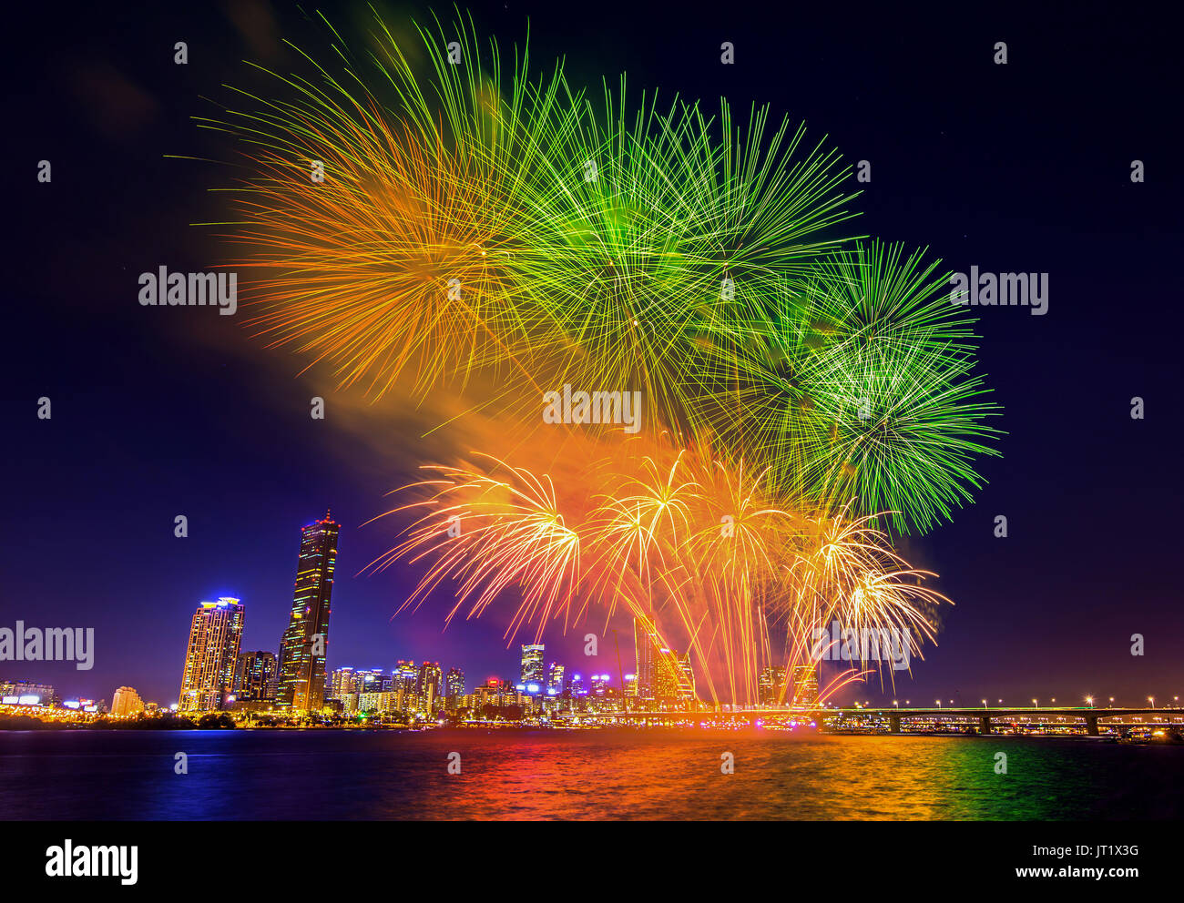 Seoul International Fireworks Festival in Korea. Stock Photo