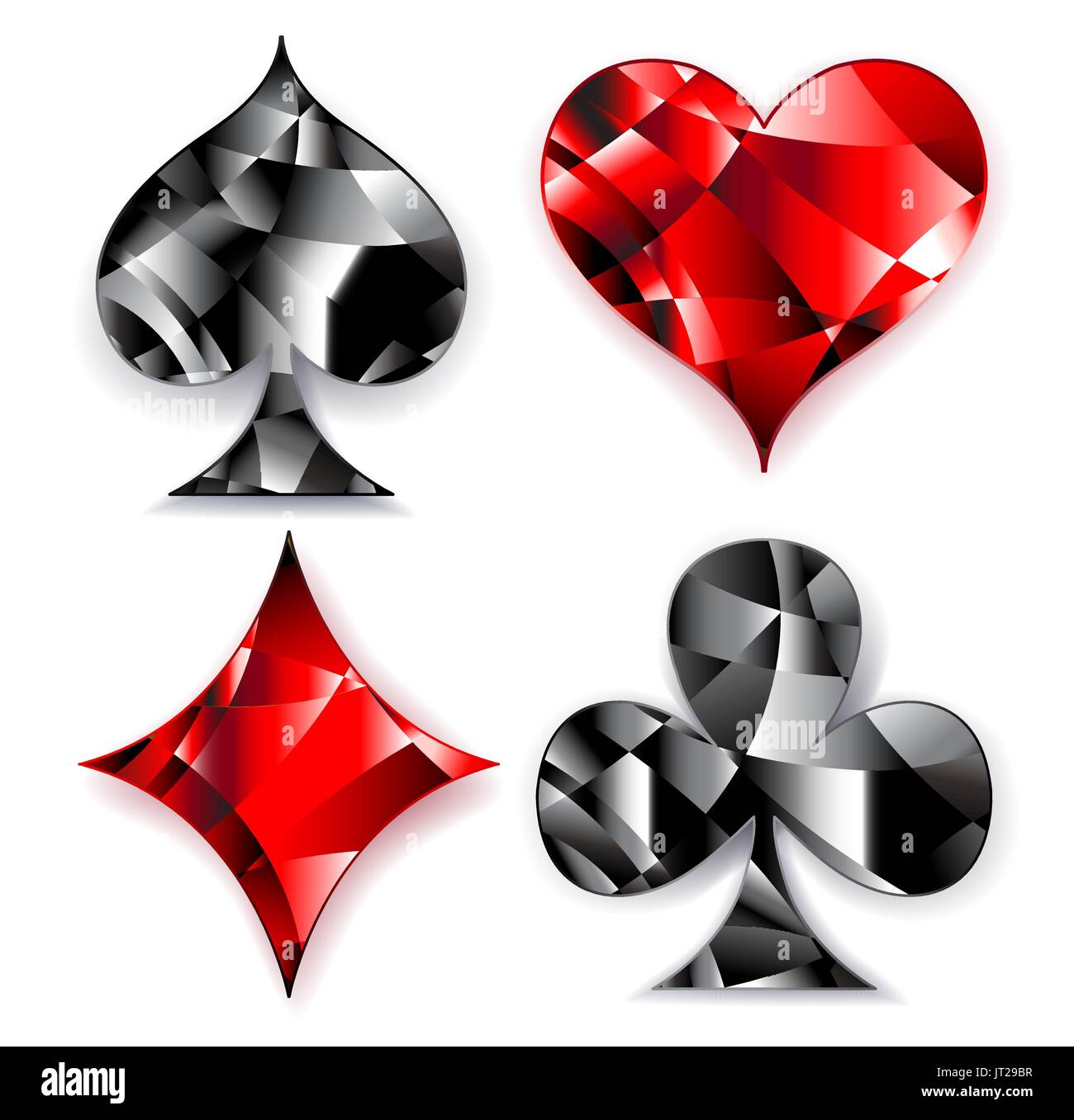 Flat vector illustration of playing card symbol set. Suitable for design  element of playing card game. Symbol of diamond, spade, heart, and club  icon in black and red. 4615597 Vector Art at