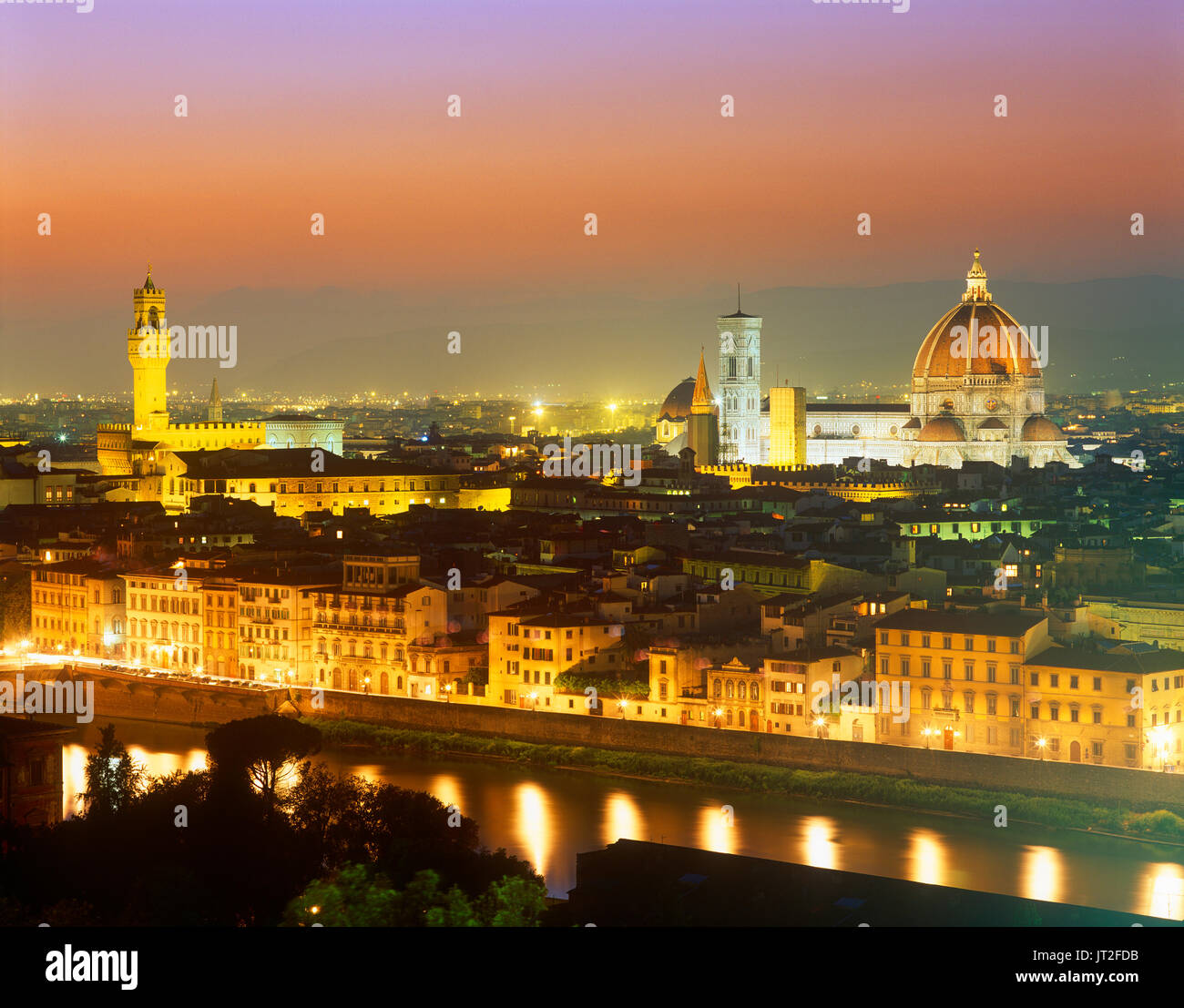 Overview of Florence at dusk from Piazzale Michelangelo with city of Florence in background, Lombardy, Italy Stock Photo