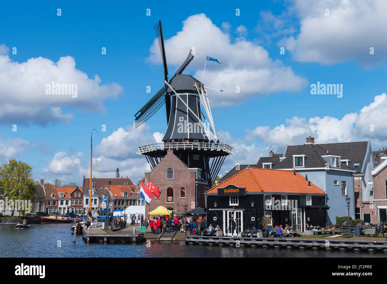 De Adriaan windmill along the river Spaarne, Haarlem, North Holland, The Netherlands Stock Photo