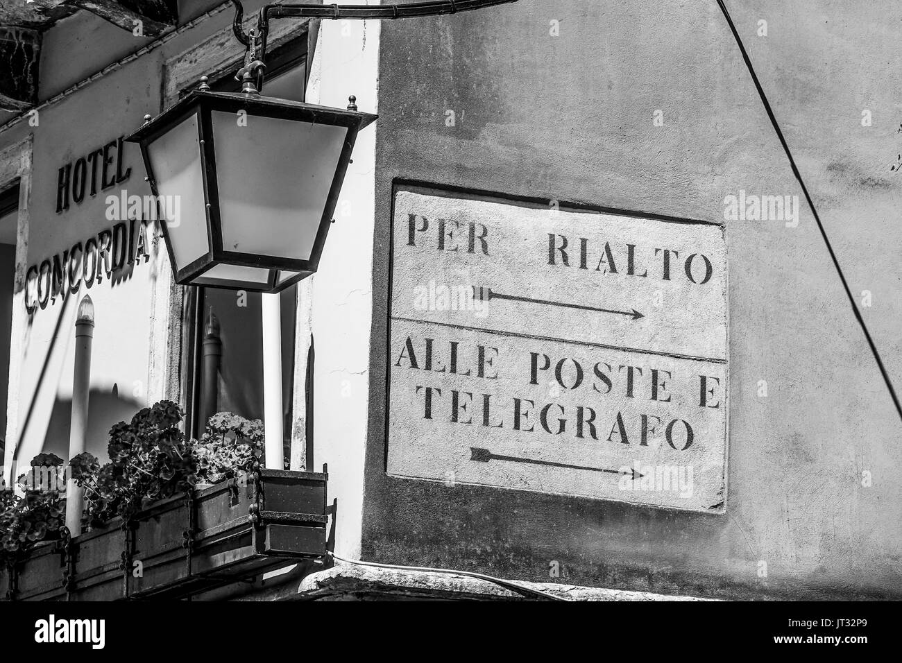 Street direction signs in Venice VENICE, ITALY JUNE 29, 2016 Stock