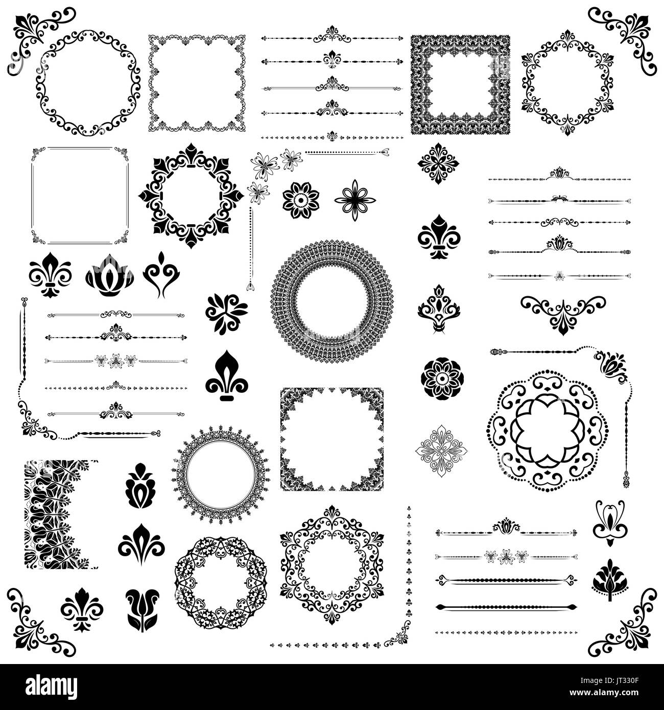 Vintage Set of Vector Horizontal, Square and Round Elements Stock ...