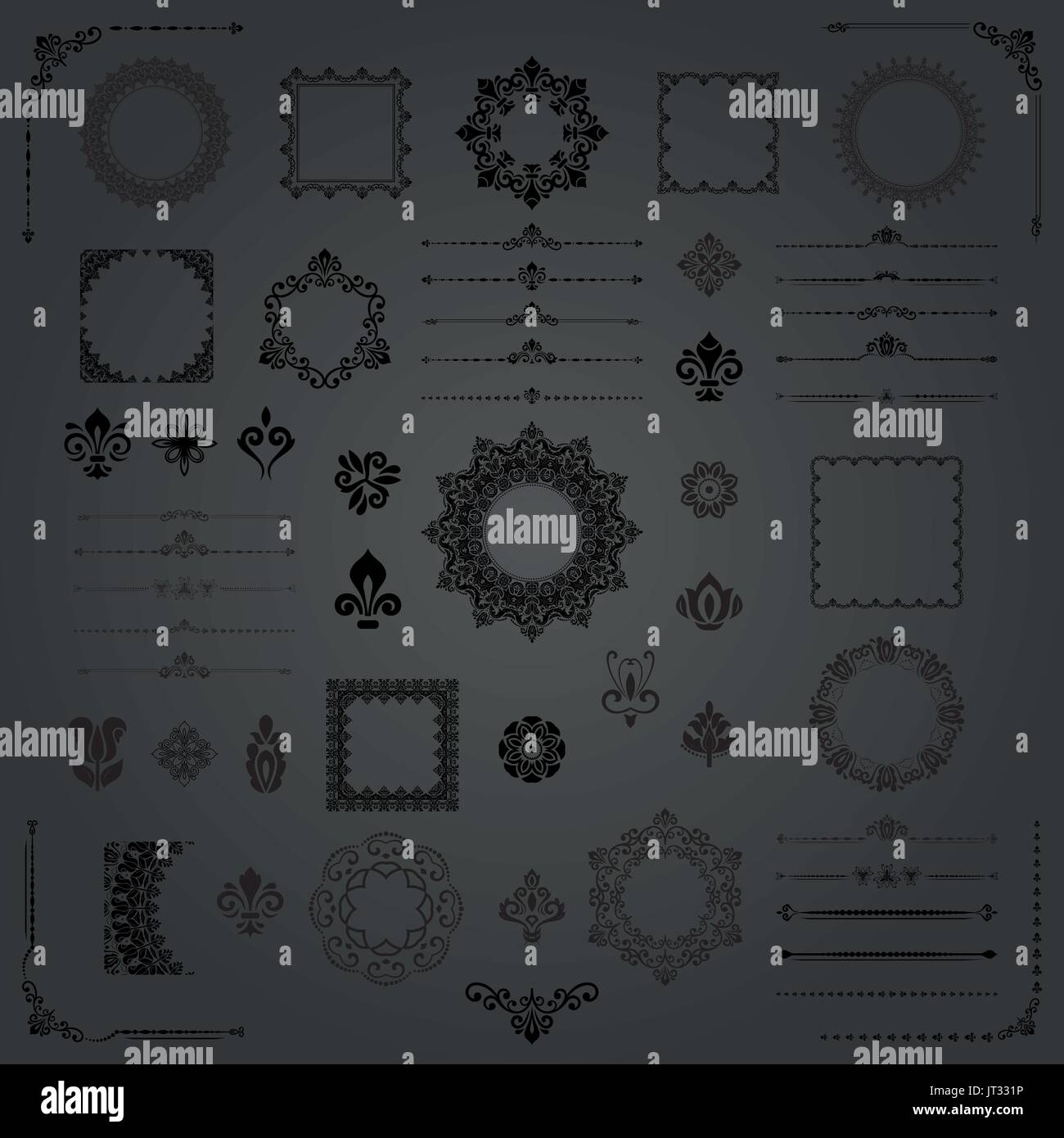 Vintage Set of Vector Horizontal, Square and Round Elements Stock ...