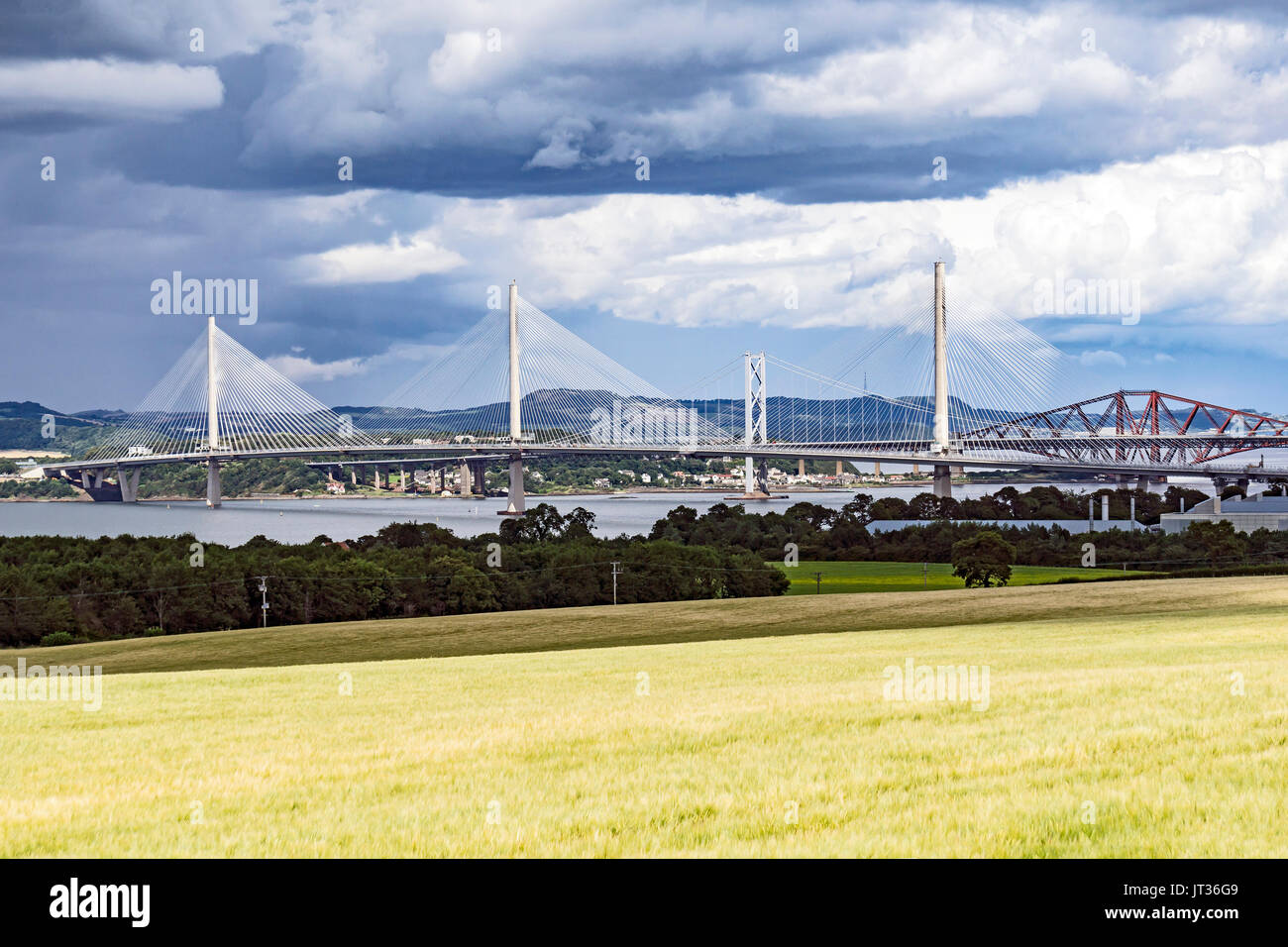 The new road bridge over the Firth of Forth between North and South Queensferry near Edinburgh Scotland UK named the Queensferry Crossing Stock Photo