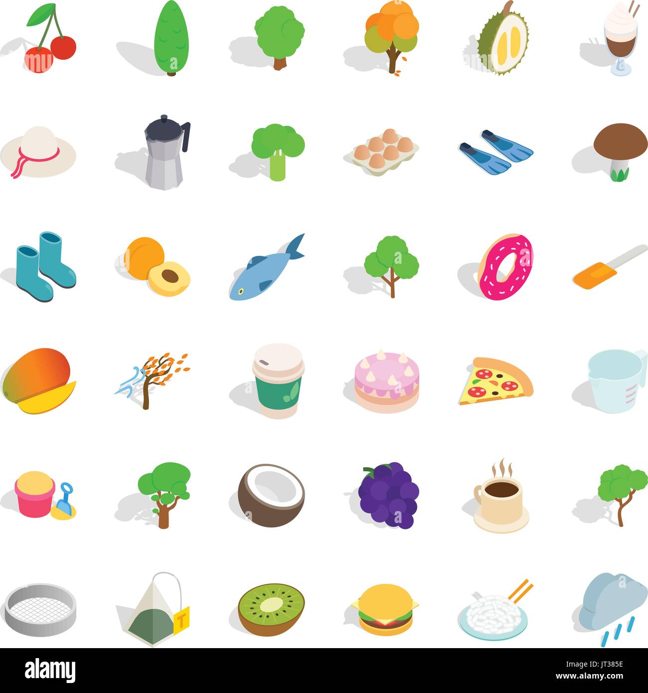 Vegetarian dish icons set, isometric style Stock Vector