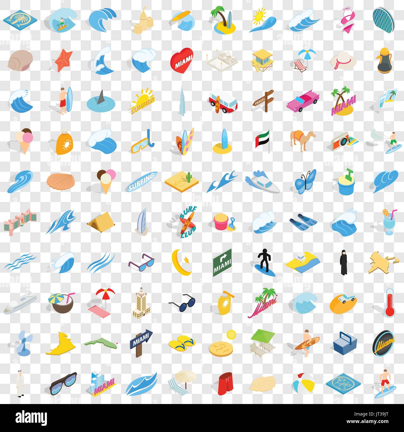 100 sand icons set, isometric 3d style Stock Vector