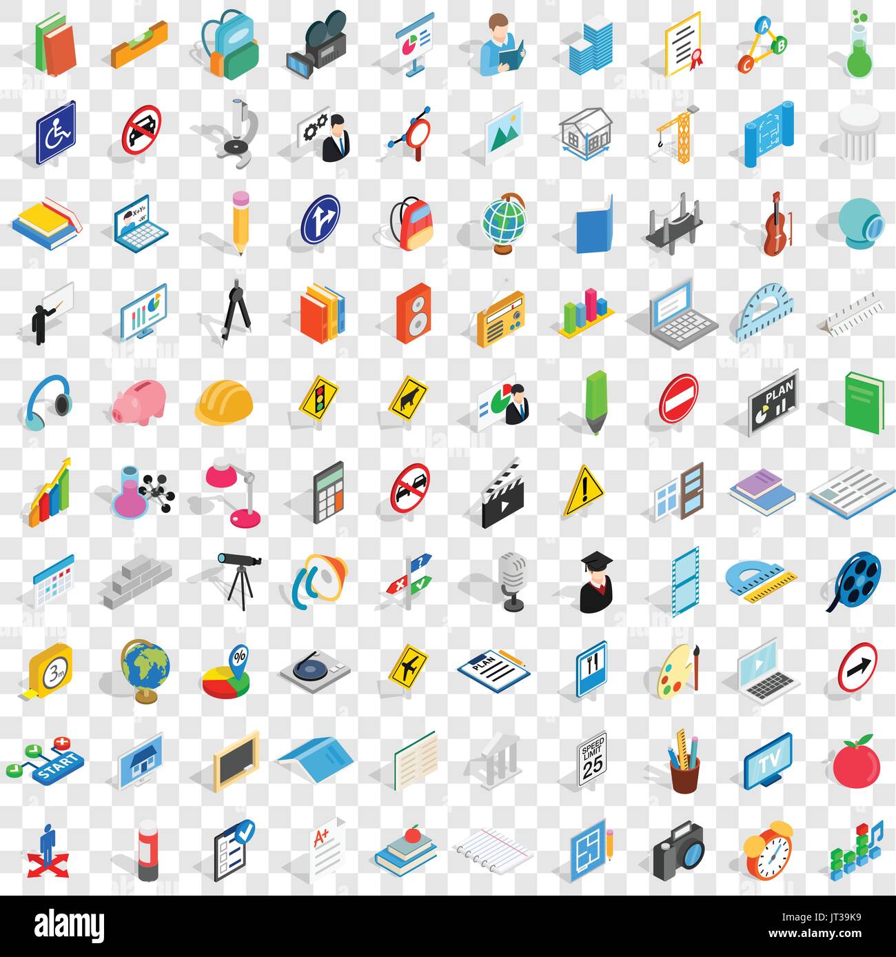 100 school icons set, isometric 3d style Stock Vector