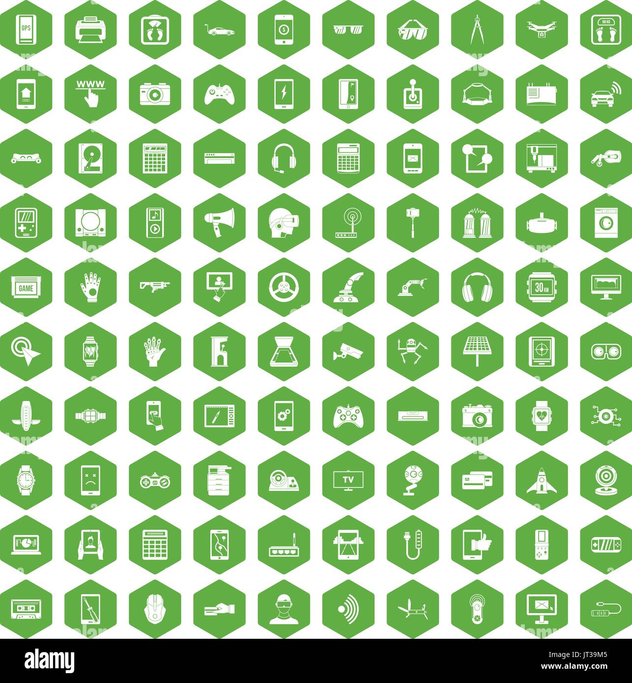 100 adjustment icons hexagon green Stock Vector