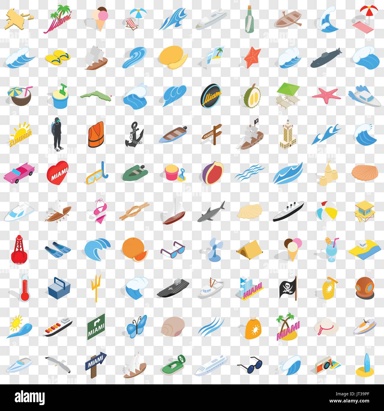 100 seawind icons set, isometric 3d style Stock Vector
