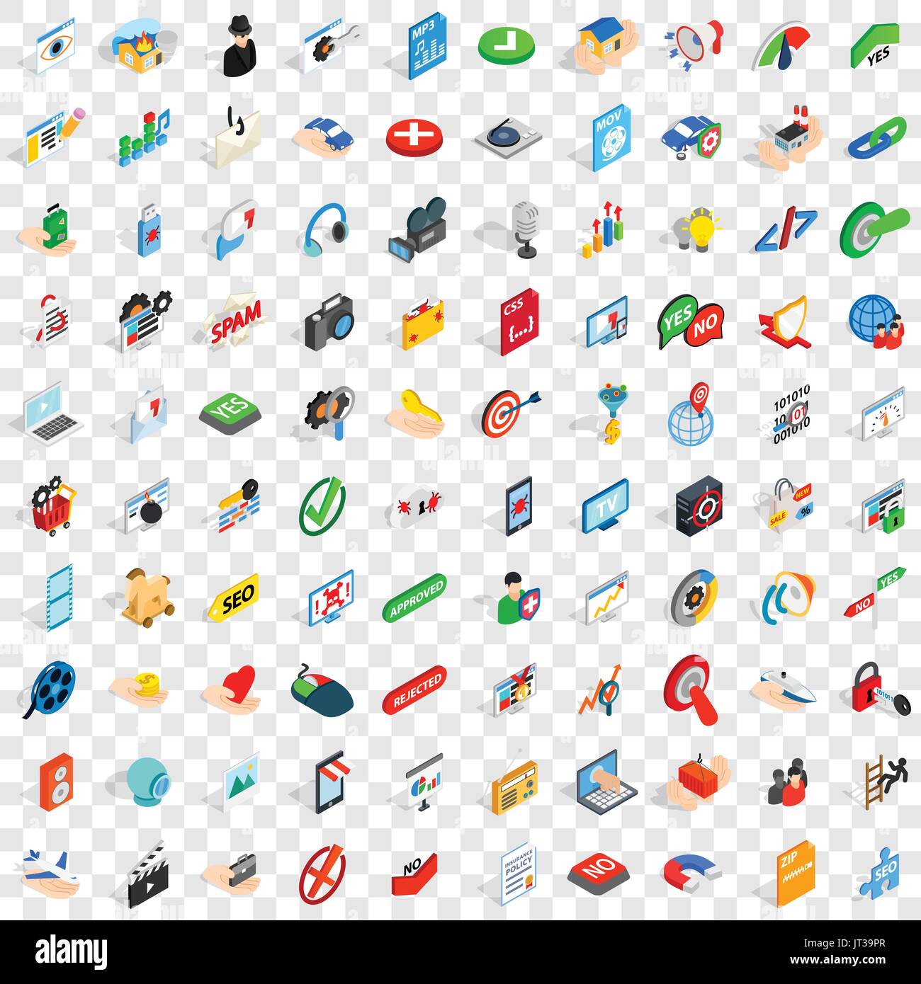 100 security icons set, isometric 3d style Stock Vector