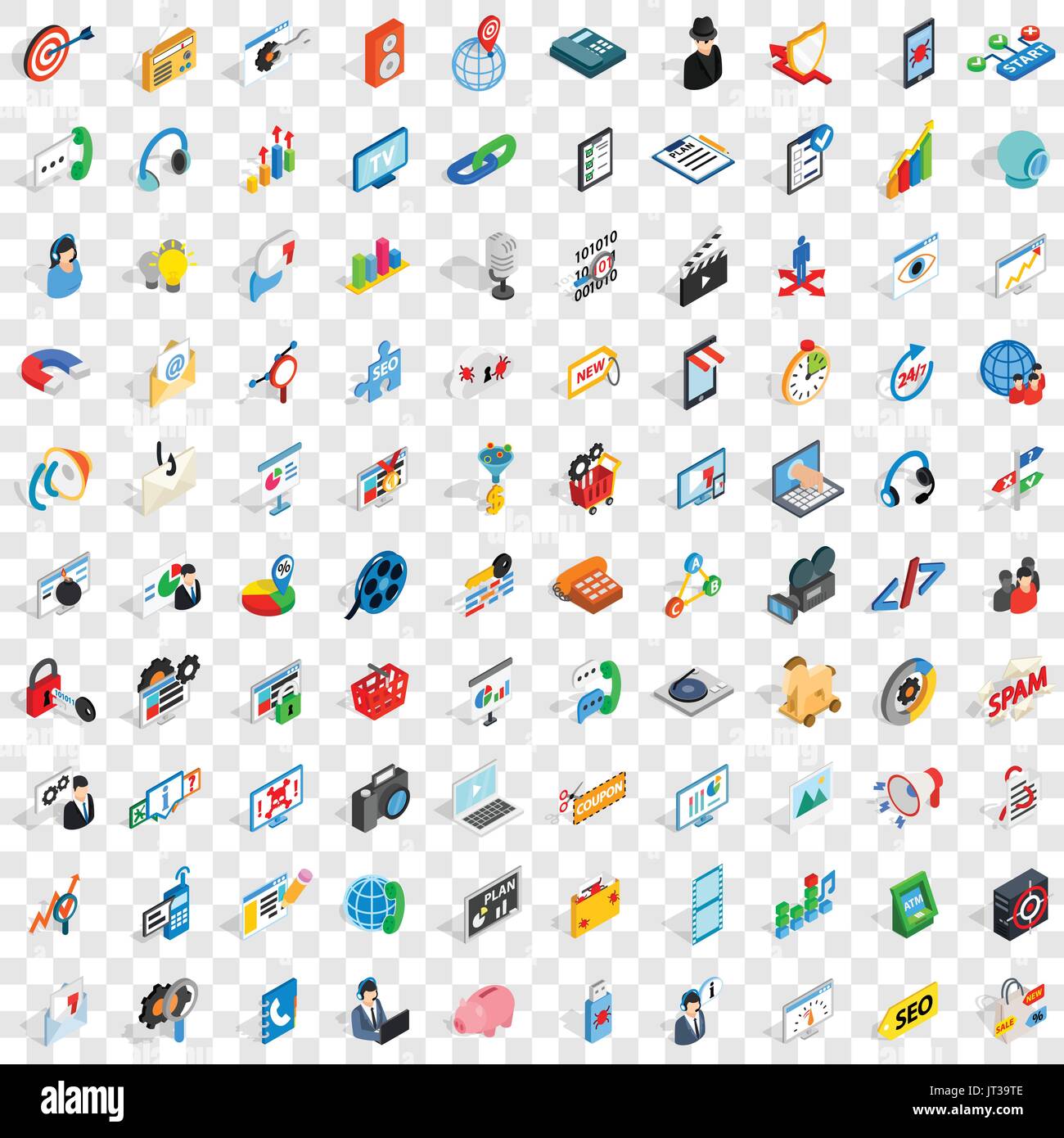 100 seo and web icons set, isometric 3d style Stock Vector