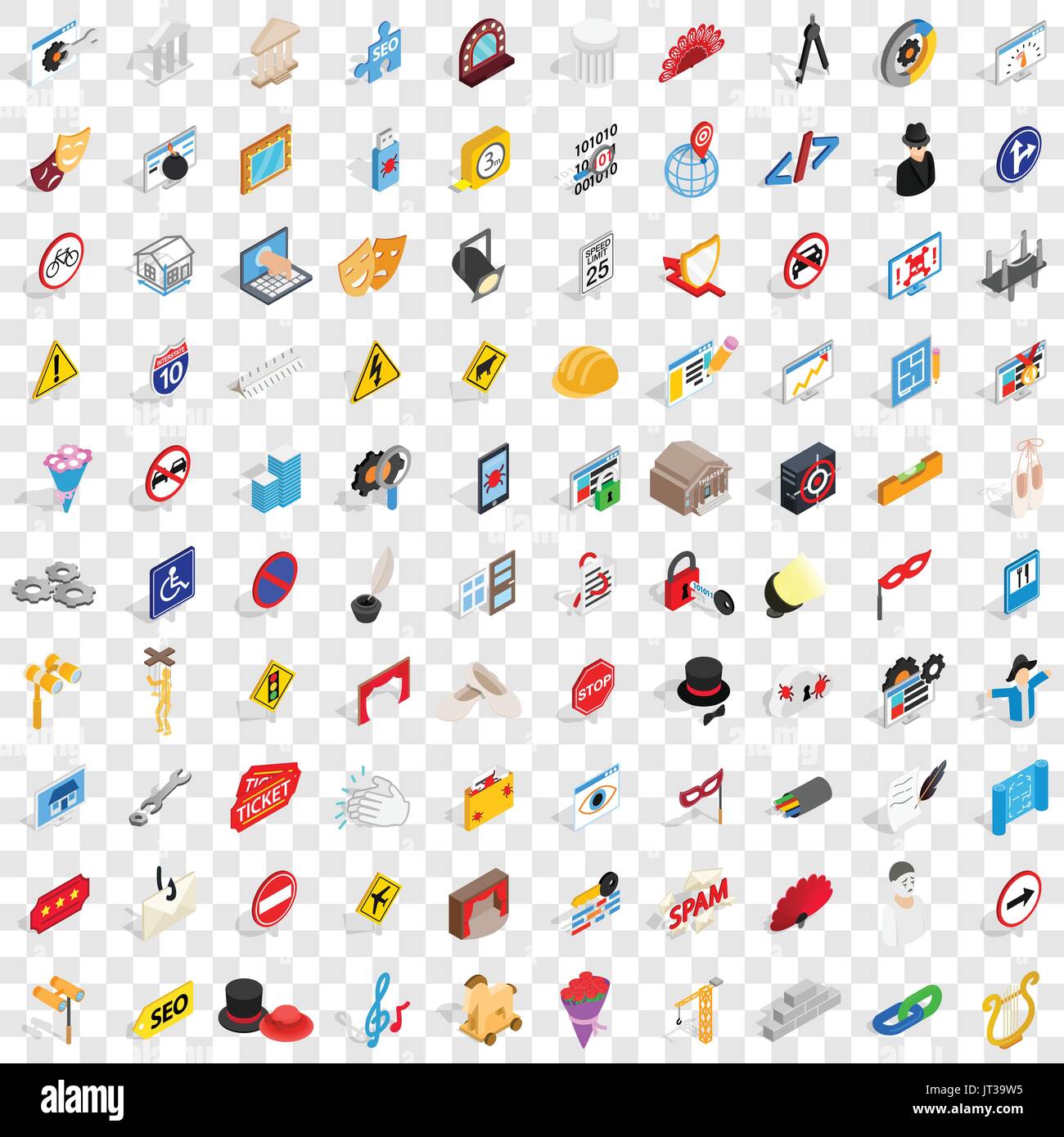 100 settings icons set, isometric 3d style Stock Vector