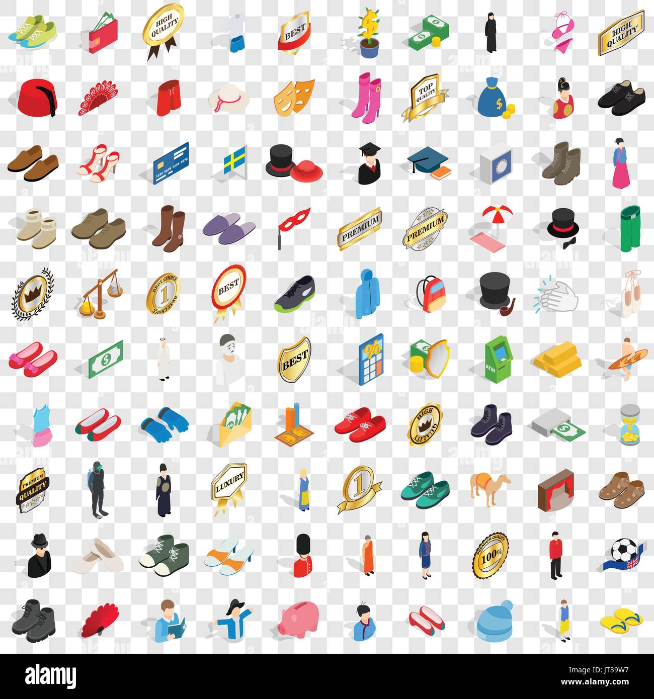 100 sewing icons set, isometric 3d style Stock Vector