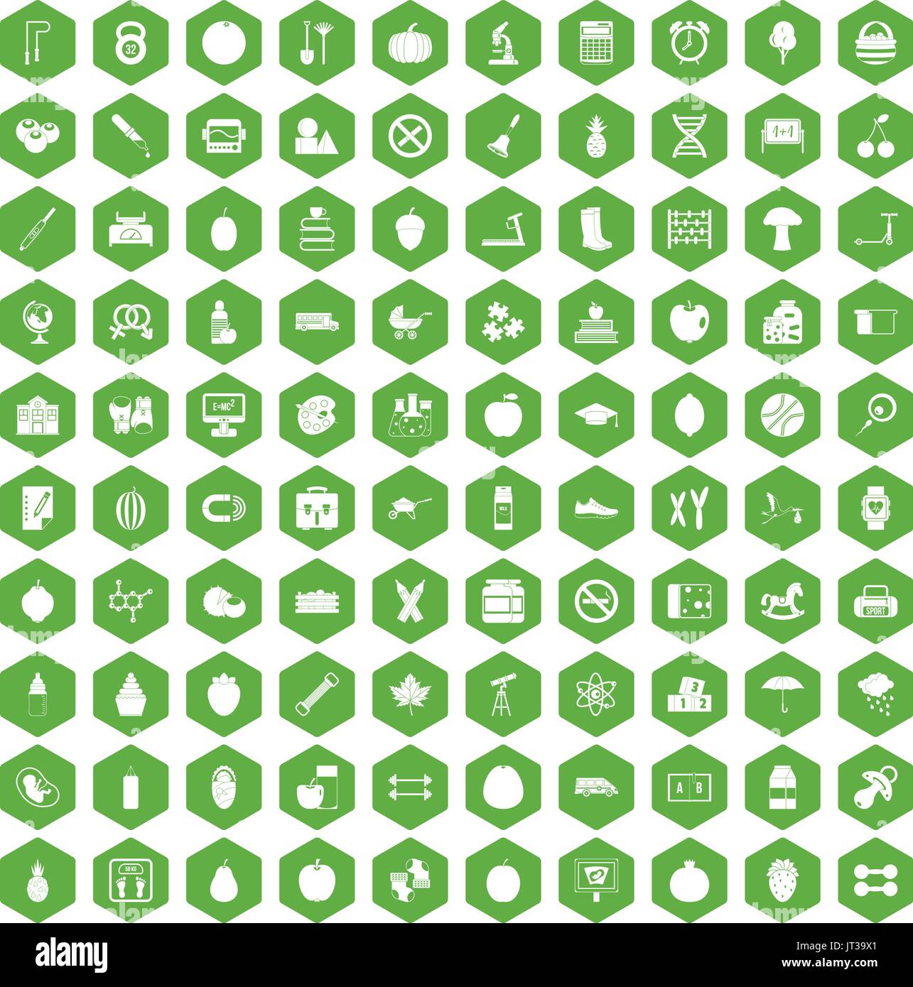 100 apple icons hexagon green Stock Vector