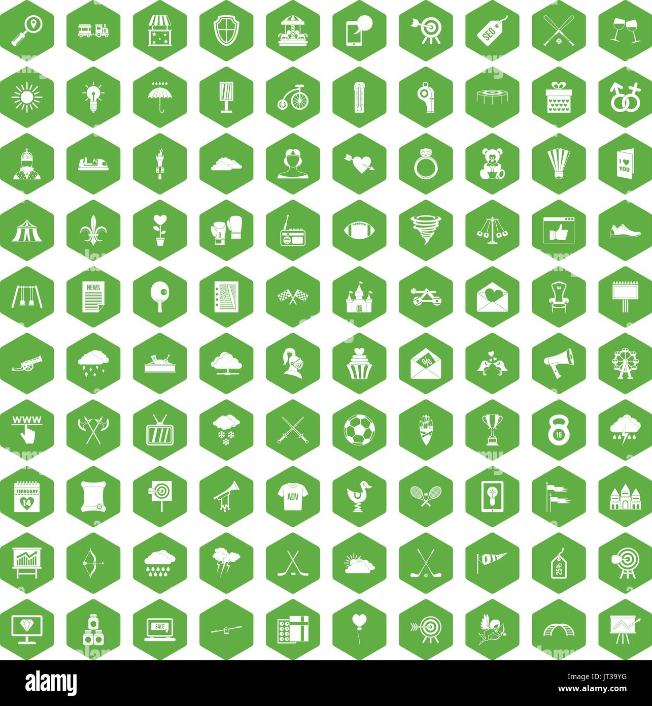 100 arrow icons hexagon green Stock Vector