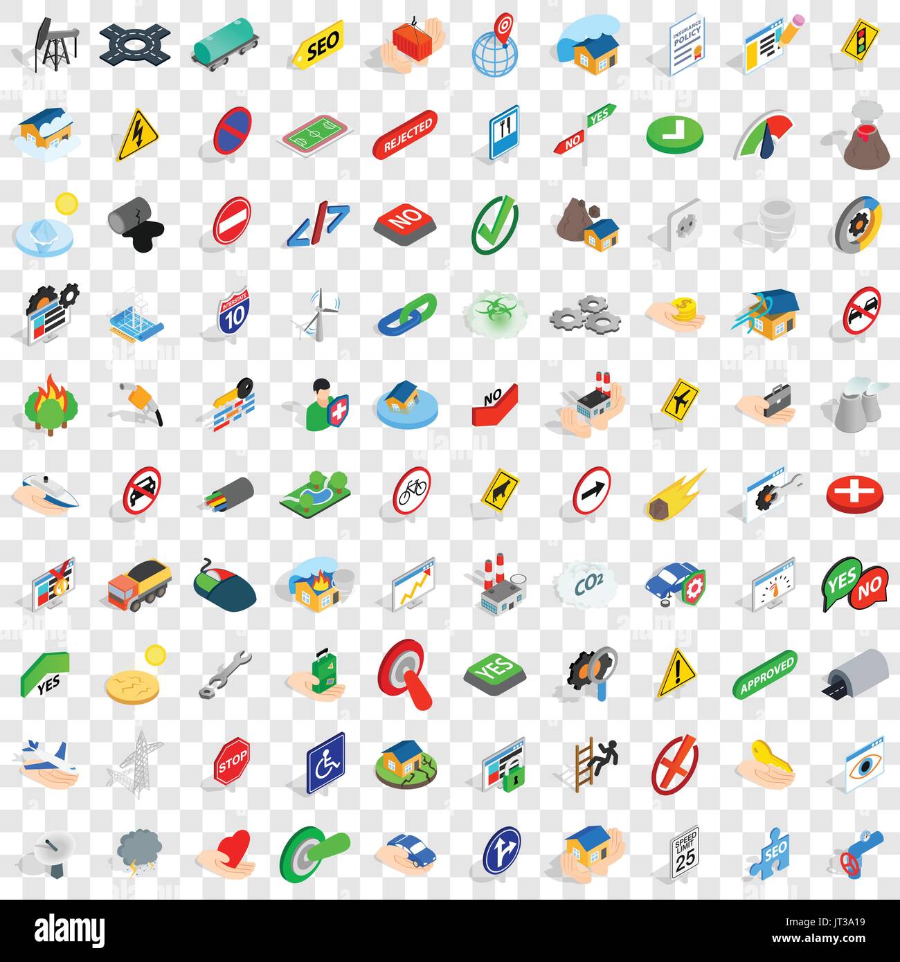 100 signpost icons set, isometric 3d style Stock Vector