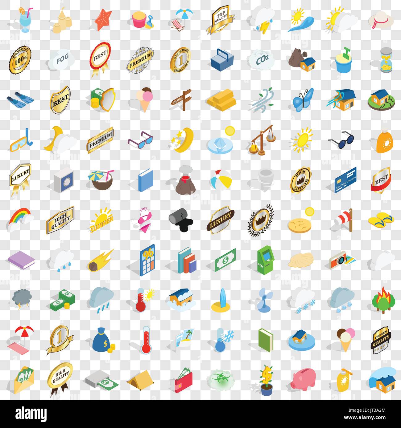 100 solar icons set, isometric 3d style Stock Vector