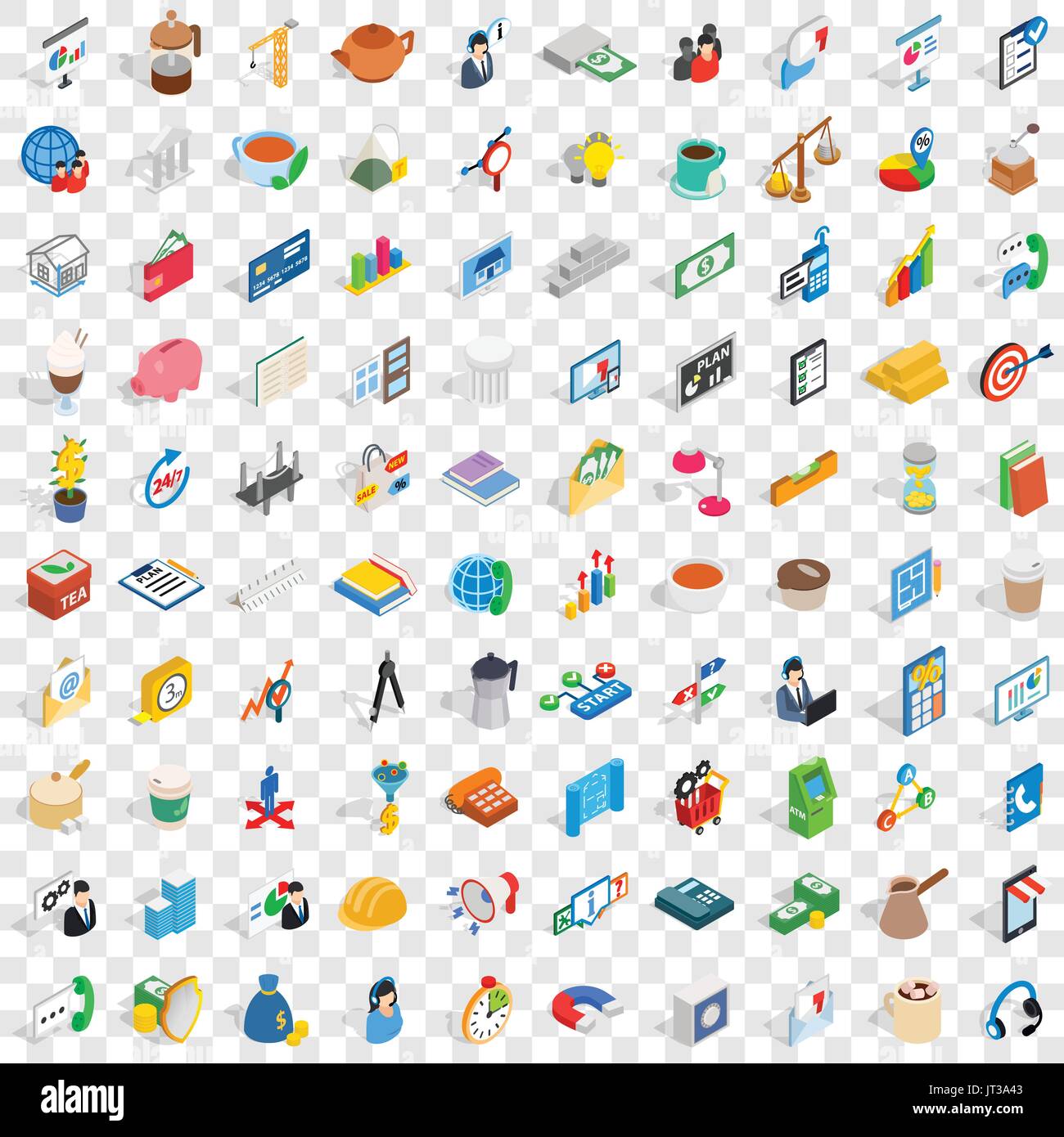 100 startup icons set, isometric 3d style Stock Vector