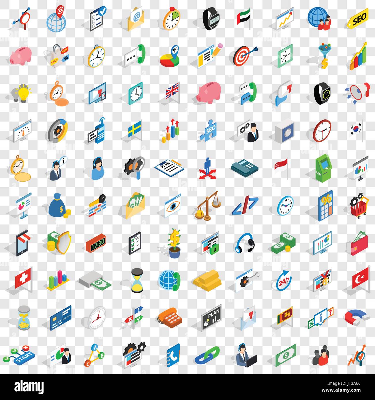 100 strategy icons set, isometric 3d style Stock Vector