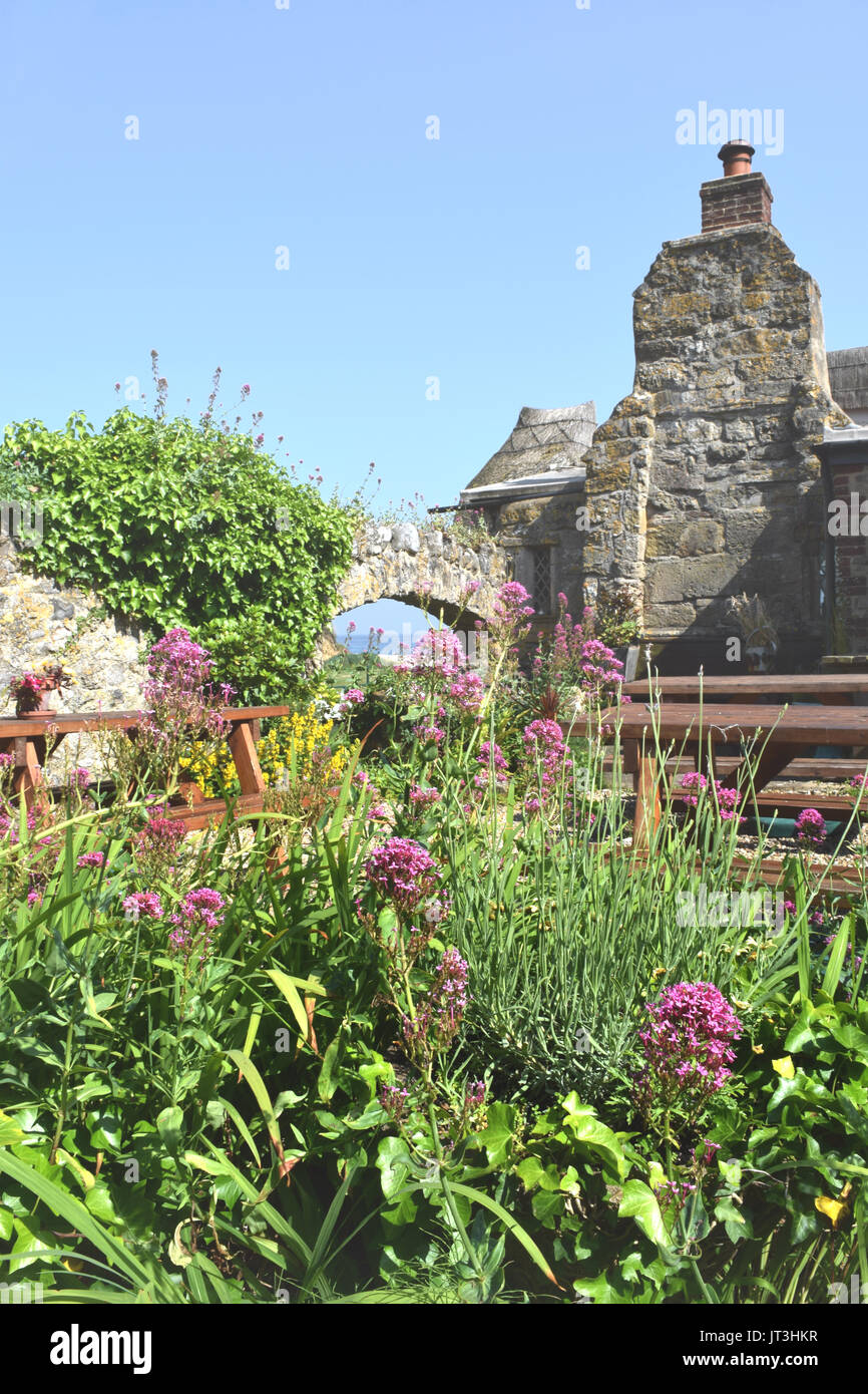 The garden at The Sea Shanty Beach Cafe, Devon Stock Photo