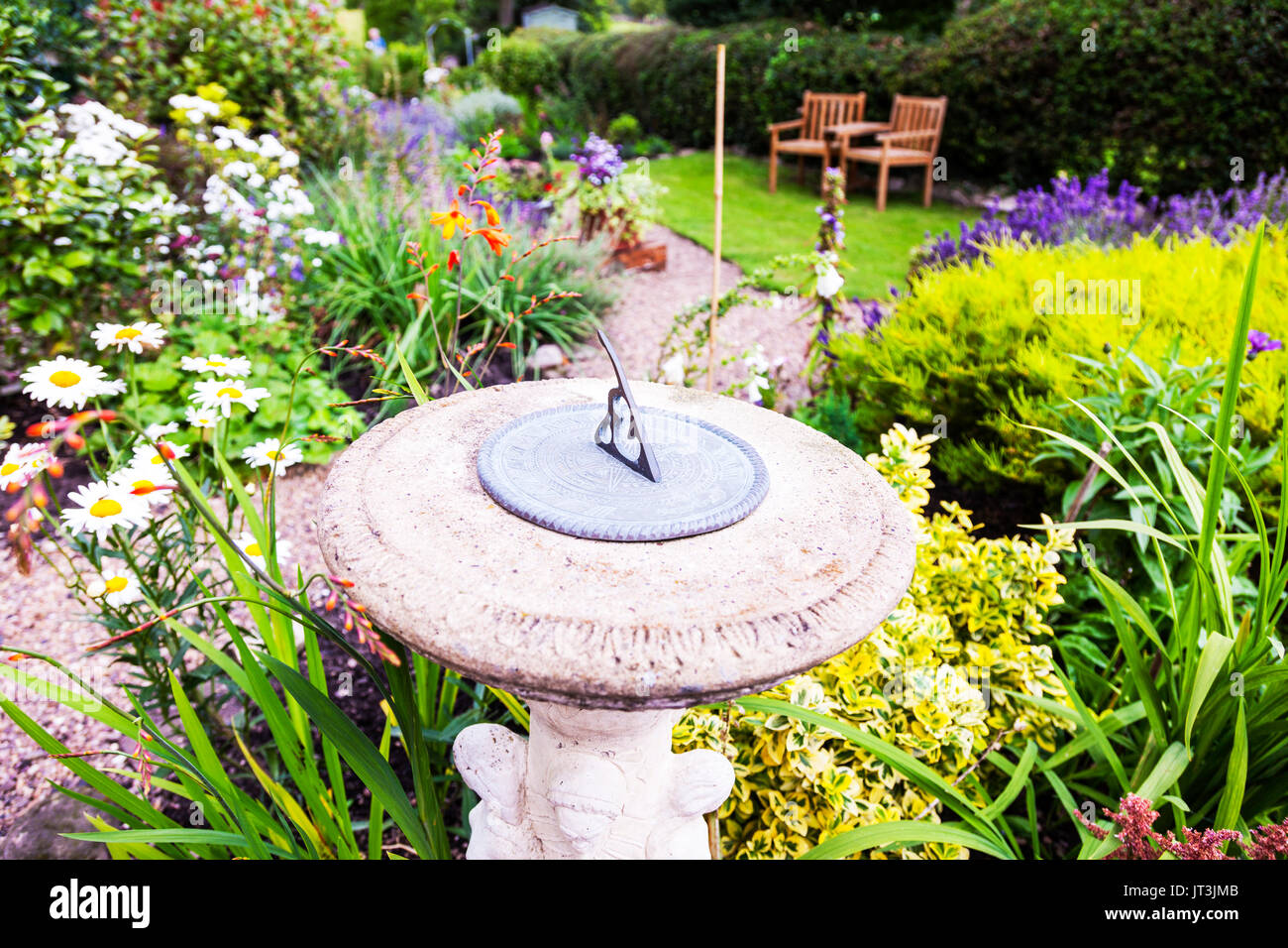 sundial, sun dial, sundial clock, sundial clock in garden, sundial time, sundial garden, sundial garden clock, sundials, UK, England, UK sundials Stock Photo