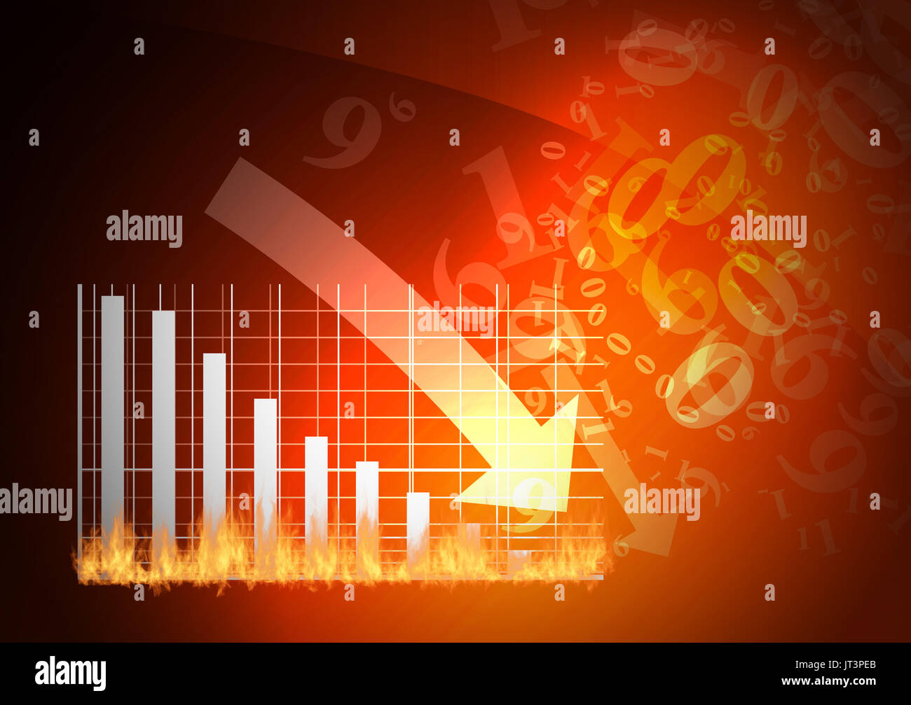 Red graph is falling down Stock Photo