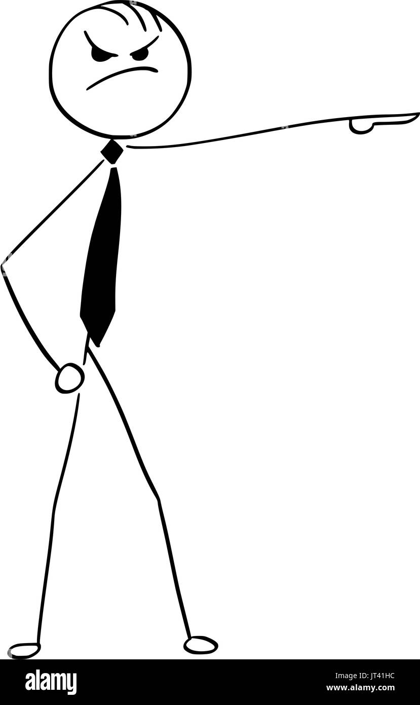 Cartoon vector illustration of stick man boss manager pointing