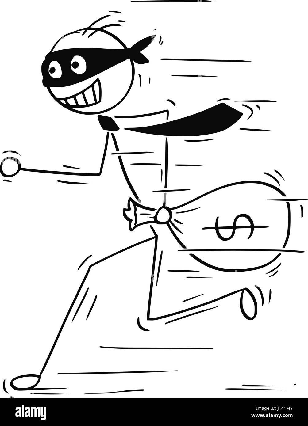 Cartoon vector illustration of smiling masked stick man businessman or