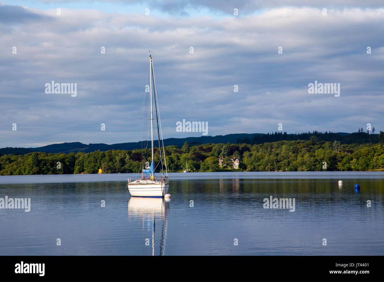 Small Yacht Moored at Lake Windermere Stock Photo