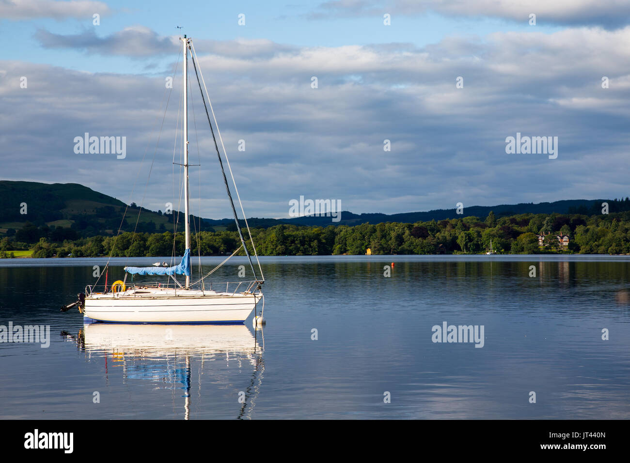 Small Yacht Moored at Lake Windermere Stock Photo