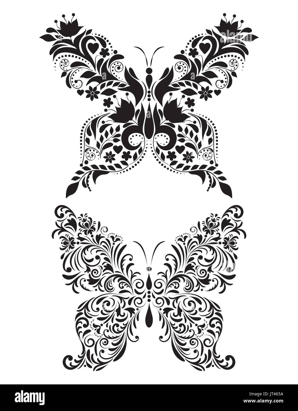 Vector illustration of abstract floral butterflies isolated on white ...