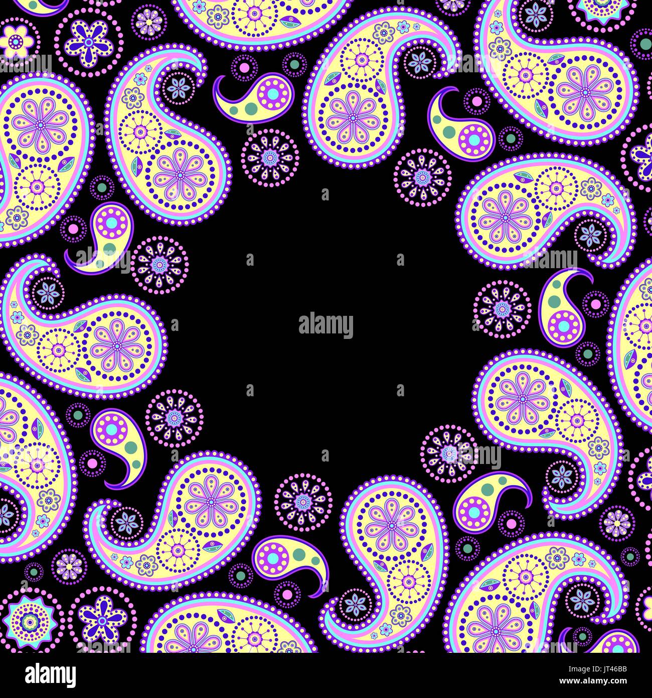 Invitation card with paisley on dark background.Vector illustration ...