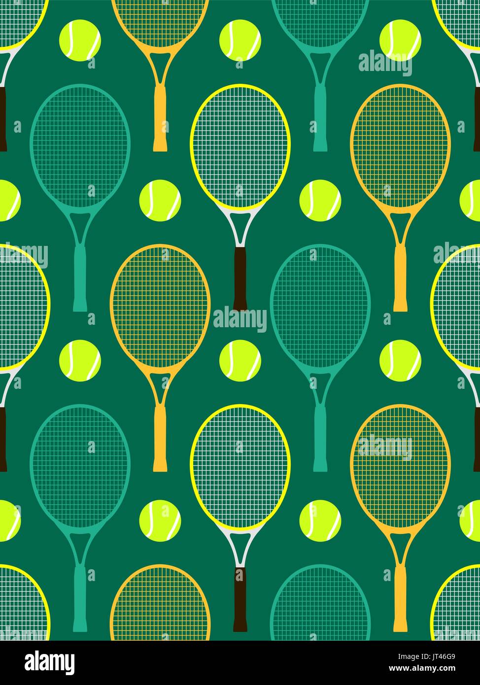 Seamless pattern with tennis rackets and balls.Vector illustration. Stock Vector