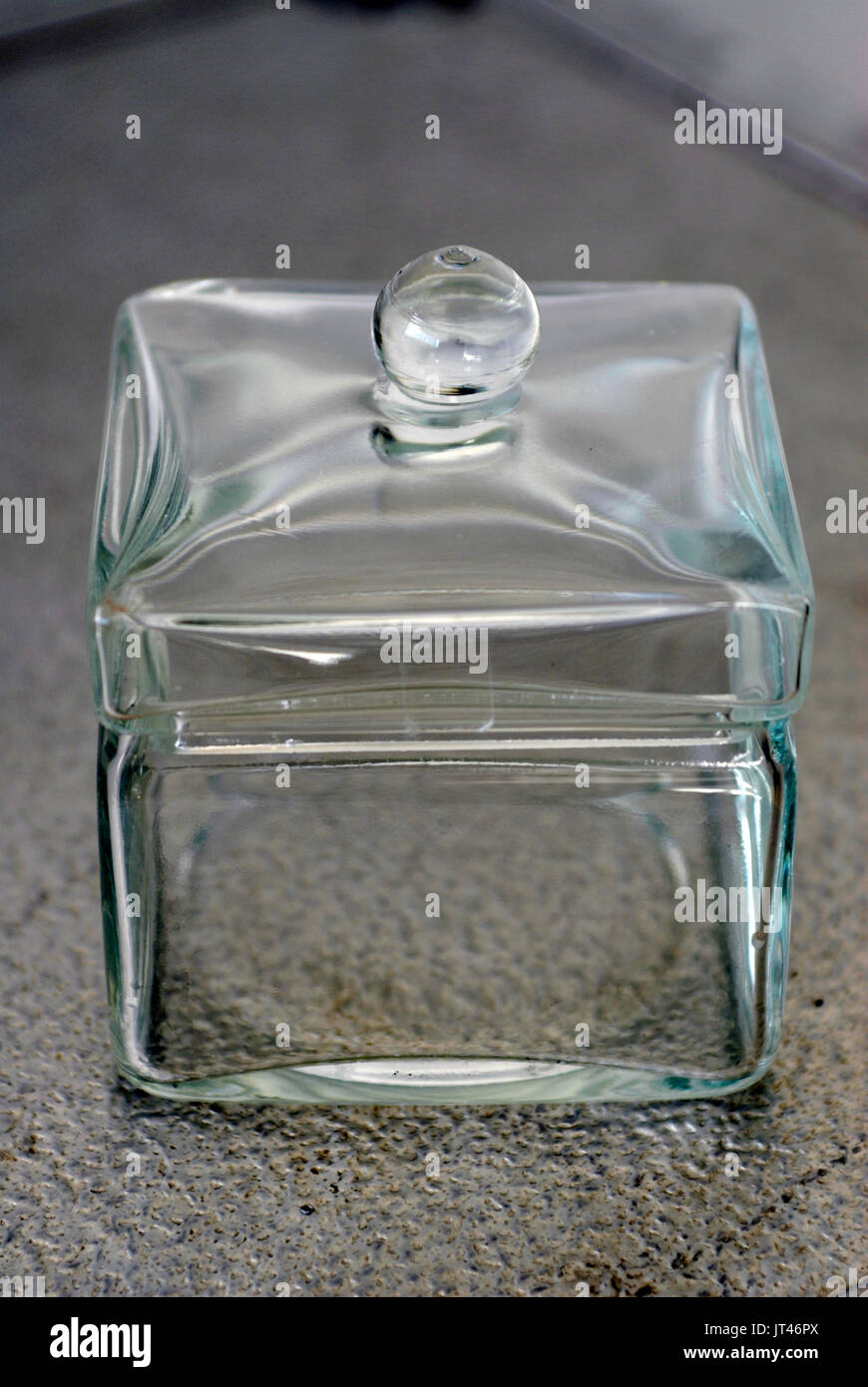 Antique glass box with cover. Transparent Stock Photo