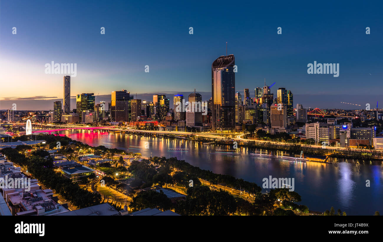BRISBANE, AUSTRALIA August 05 2017 Night time areal image of