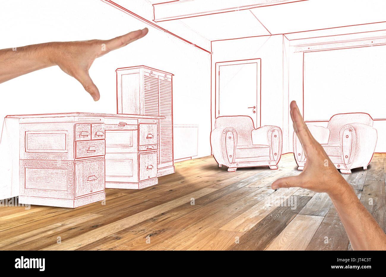 Planned interior wide loft, office and wooden floor Stock Photo - Alamy - Planning Challenge Box Loft Floor