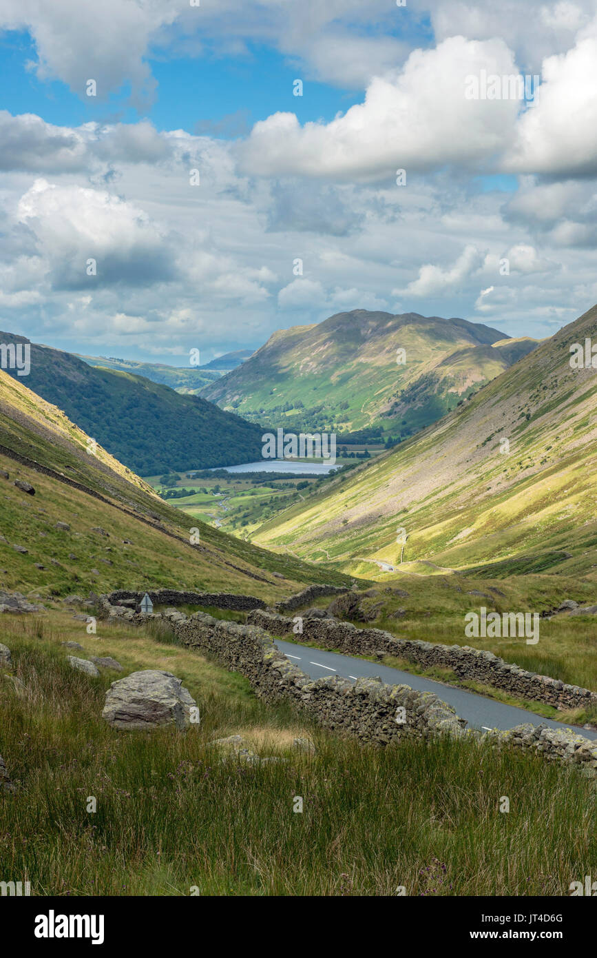 Looking down the Kirkstone Pass to Place Fell, Lake District Stock Photo
