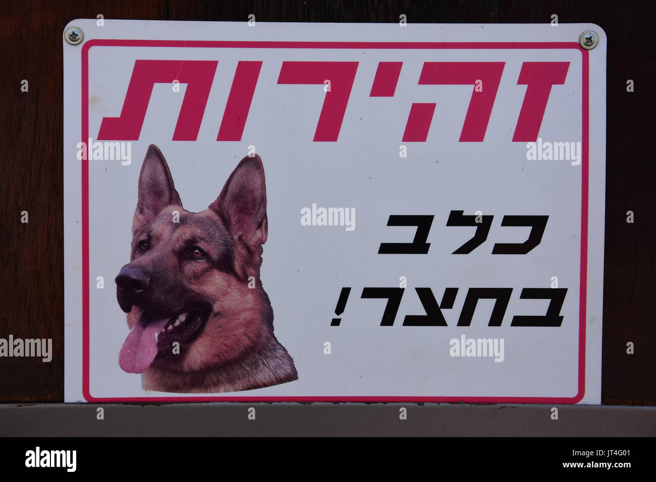 dog warning sign in israel Stock Photo