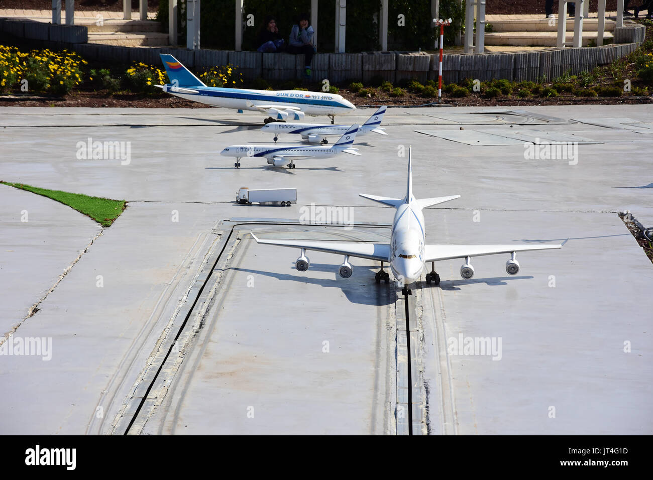 Scale model of airplanes in Israel, Mini Israel attractions Stock Photo