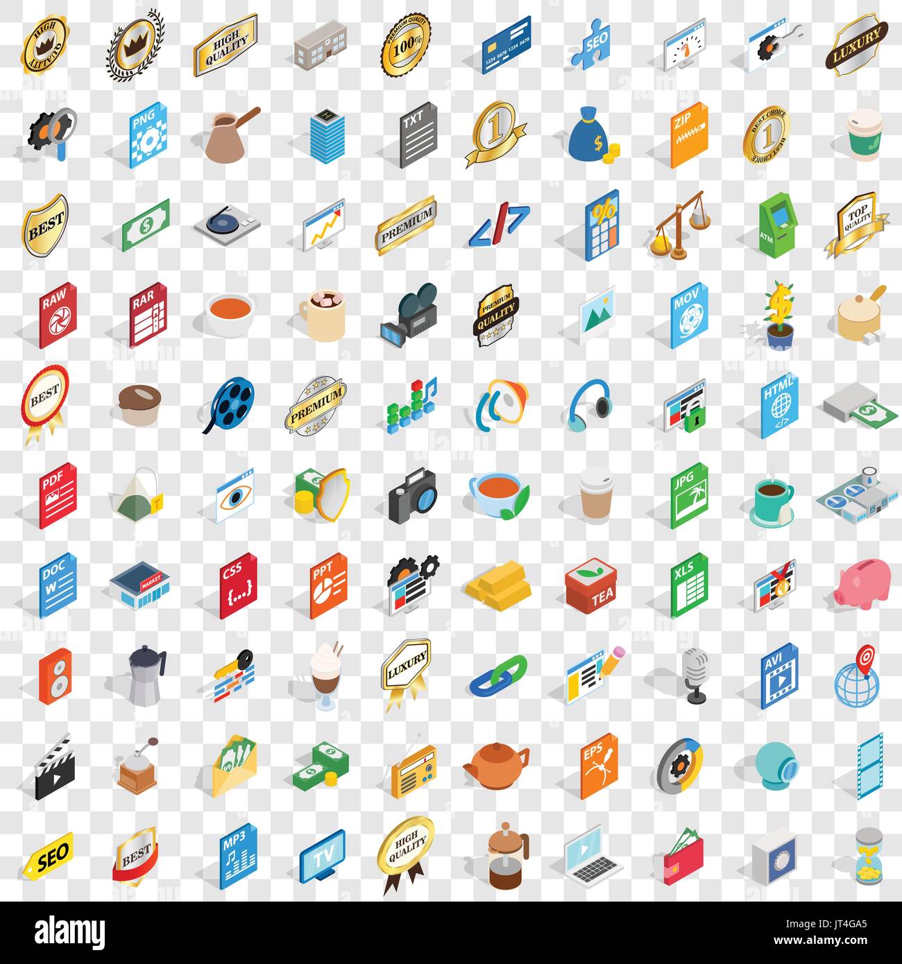 100 studio icons set, isometric 3d style Stock Vector